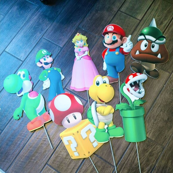 Super Mario Bros. Themed Party Cutout Props Set Of 9 Characters - Picture 1 of 6